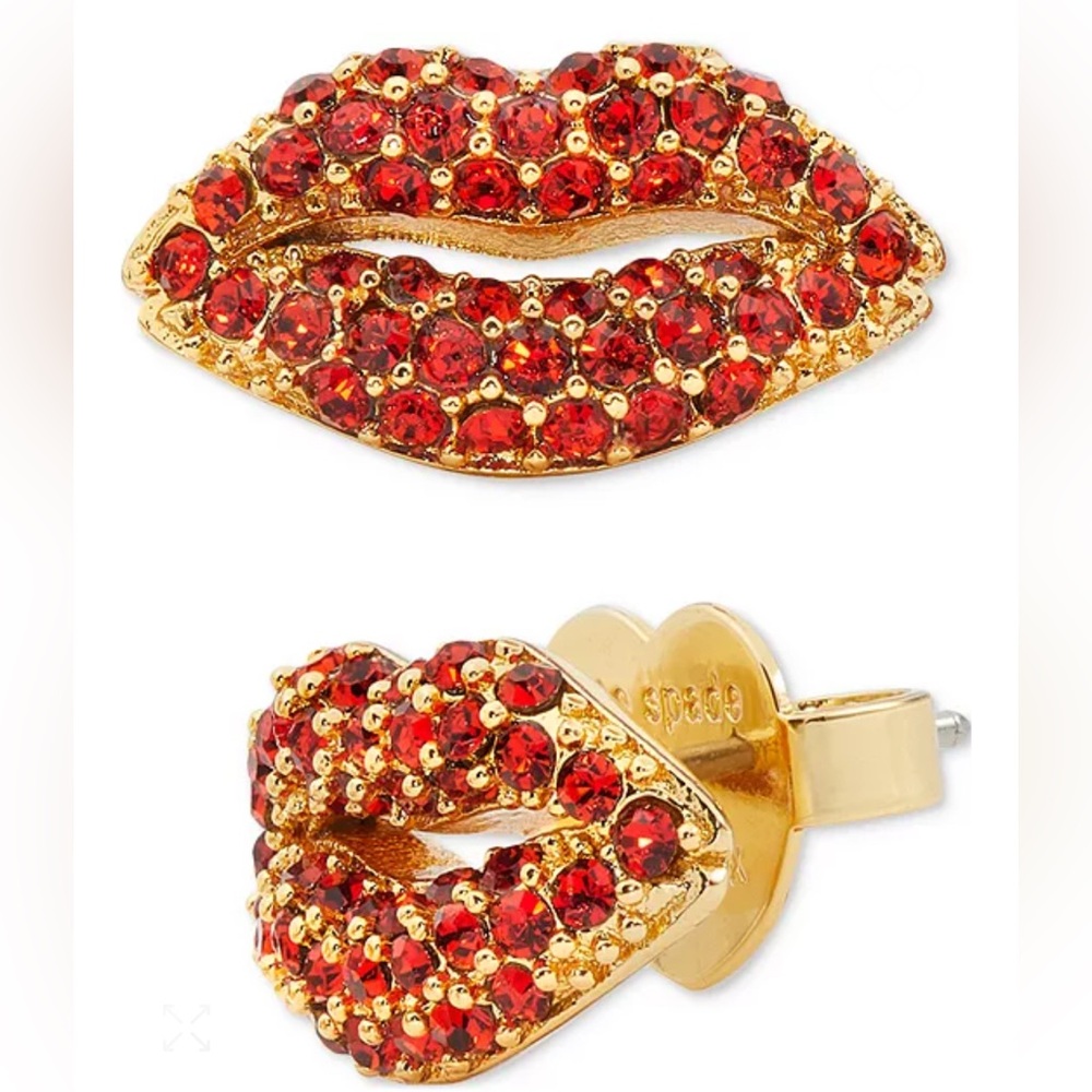 Kate Spade Kiss Kiss Lips Stud Earrings ~ Pave Rhinestone Lip Studs